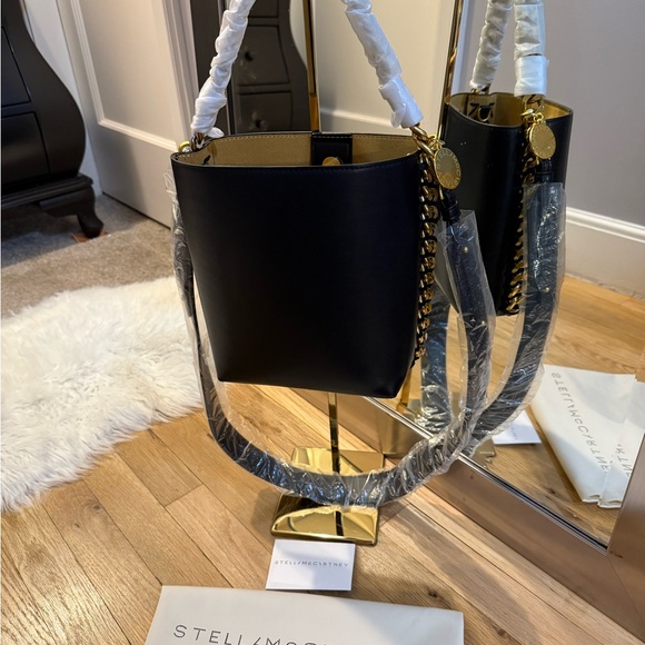 Stella McCartney Frayme Black, Gold and Silver Vegan Leather Shoulder Bag - Picture 13 of 14